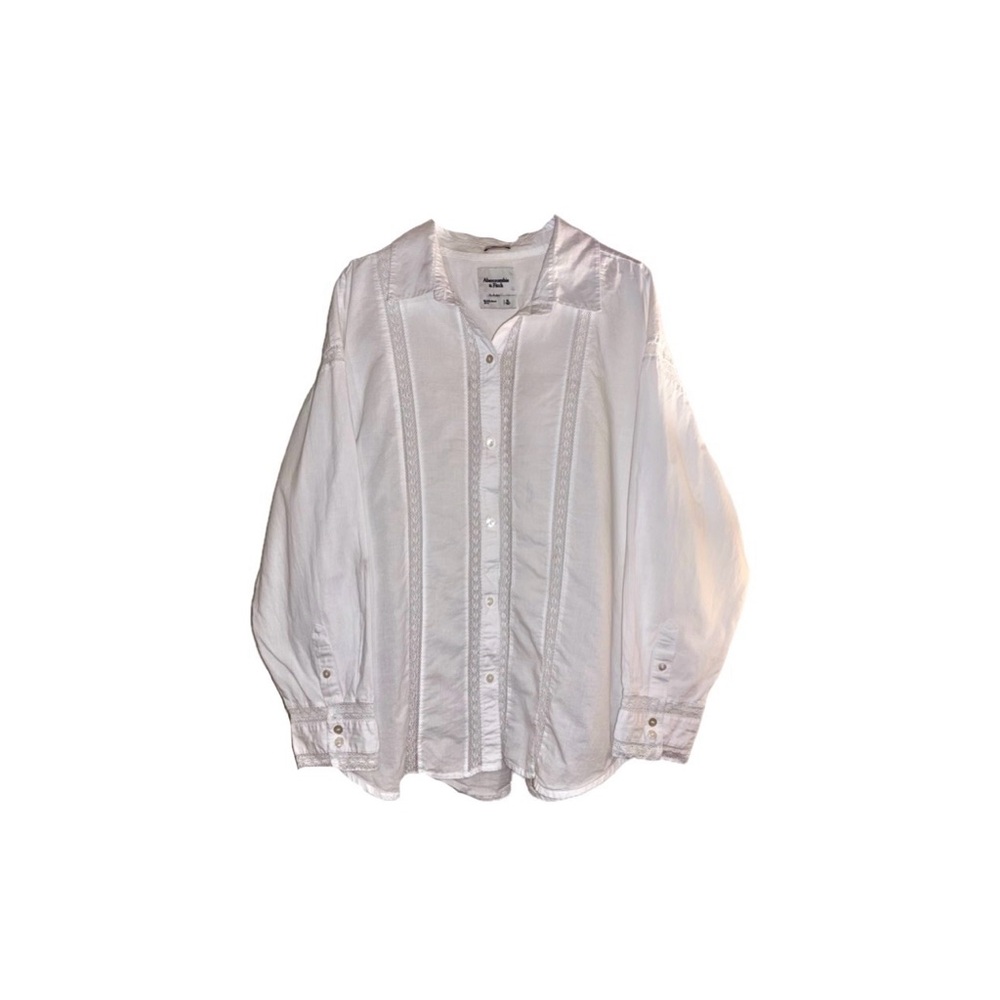 Abercrombie & Fitch Oversized Lace-Trim Cotton Shirt in White - Size XL